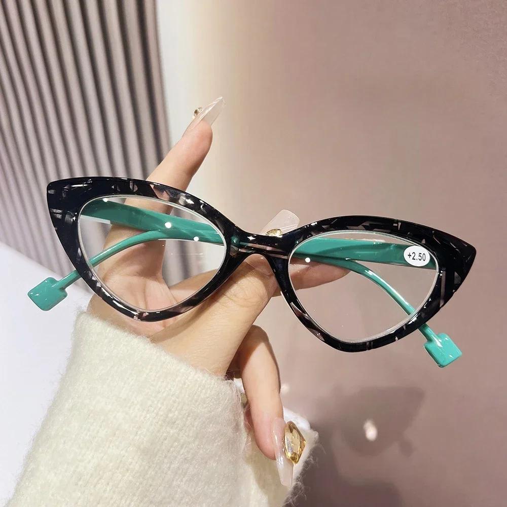 Cat Eye Hyperopia Eyeglasses Anti Blue Light Reading Glasses for Women Men Trendy Colorful Floral Frame Presbyopia Glasses