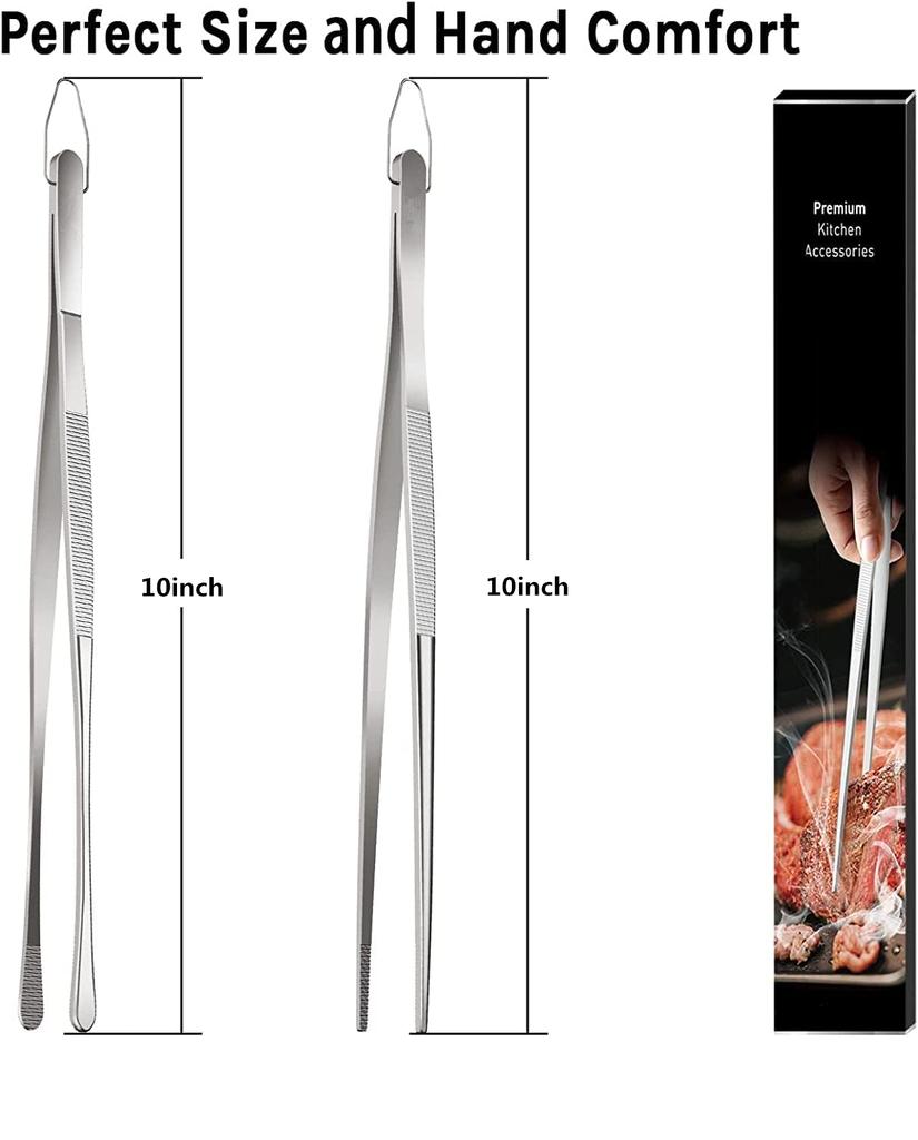 LMETJMA 2 шт. кухонные пинцеты из прочной нержавеющей стали для еды, щипцы для шеф-повара, щипцы для барбекю, гриля, приготовления пищи JT349
