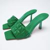 Za Летние модные женские фетиш-тапочки на высоком каблуке 7,5 см, зеленые офисные шлепанцы, туфли-лодочки для выпускного вечера, вечерние туфли на шпильке, роскошная брендовая дизайнерская обувь