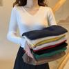 5XL базовые женские свитера с v-образным вырезом, осенне-зимние топы, эластичные тонкие женские пуловеры, вязаный свитер в рубчик, джемпер, мягкие теплые пуловеры