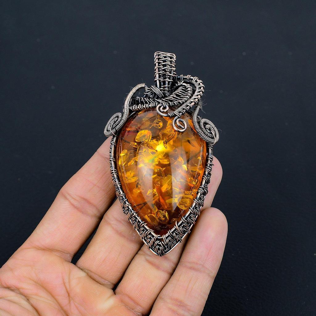 Кулон из балтийского янтаря, ювелирное изделие из драгоценного камня, обернутое медной проволокой 999 пробы, кулон ручной работы ко Дню матери
