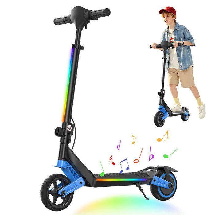 Trottinette Électrique Enfant 6" AGILERIDE AT-B3B, Moteur 150W, 3 Vitesses, LED Multicolores, 6-12 Ans, Bleu, Scooter for kids