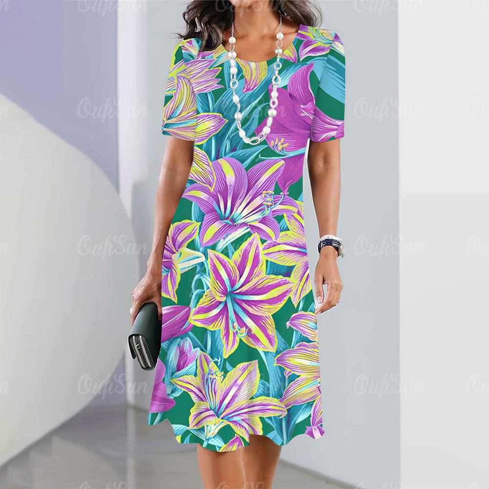 Модные новые женские платья с цветочным принтом 3D, летнее элегантное платье с коротким рукавом, женская одежда больших размеров