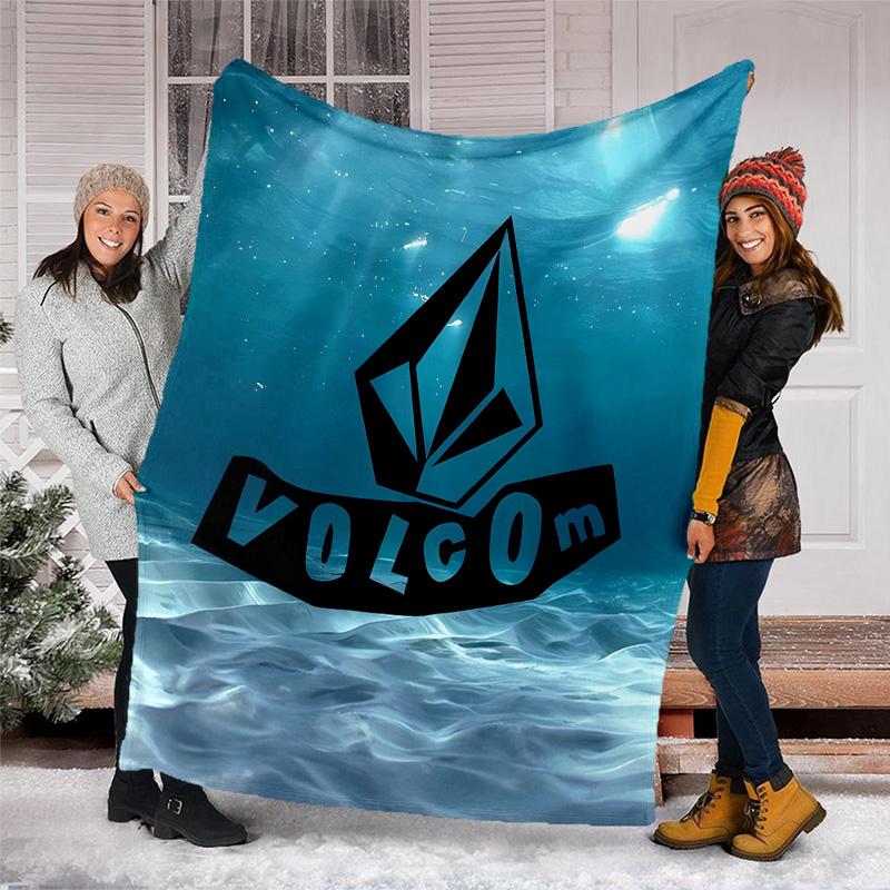 V-VOLCOM LOGO printed throw blanket—lightweight,soft,warm;versatile blanket for all seasons—perfect as &air-conditioning throw,nap blanket