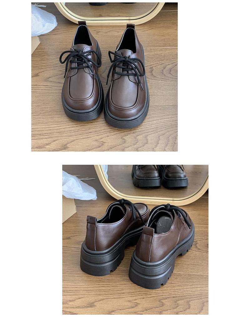 Женские кожаные мокасины в британском стиле на толстой подошве: Весна/Осень, круглый носок, шнуровка, в японском стиле JK, универсальный толстый каблук