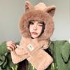 Hat Scarf Integrated Hat Women Winter Cute Plush Furry Plus Scarf Two-piece Set