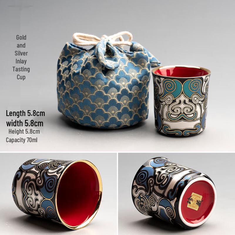 Taotie Ceramic Kung Fu Teapot with Gold & Silver Inlay