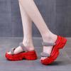 Fashion 2024 Summer Wedge High Heels Sandals Woman Bling Thick Bottom Slides Slippers 7CM Shiny Crystal Chunky Platform Sandals Women