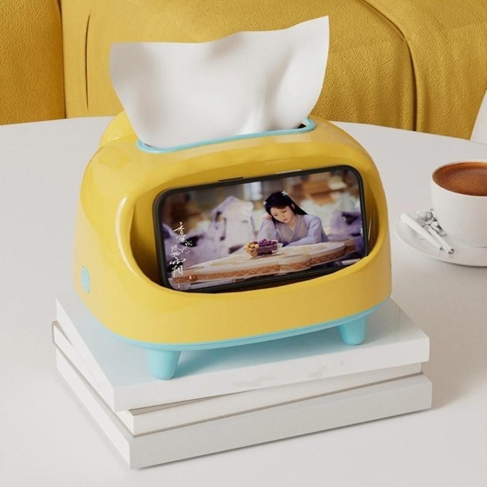 Cute Dopamine Desktop Tissue Box Plastic Multi-functional Tissue Storage Box Decorative Stable Phone Stand Holder Office