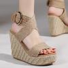 Fashion Large Size Summer Wedge Shoes For Women Sandals Platform Wedges High Heels Beige Knitted Gladiator Flip Flops Female Comfortable