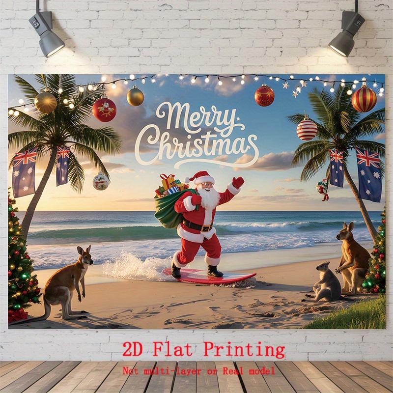 Party Backdrop Christmas Flat Surfing Santa Australian Well Celebration Photo Booth Party Decor