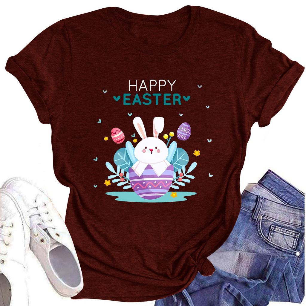 Women's Casual Short Sleeve Easter Printed Round Neck Short Sleeve T-Shirt Top