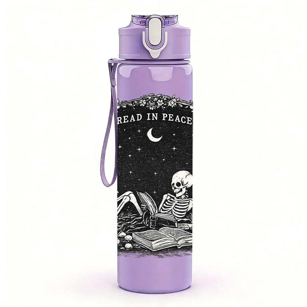 1PC Moon Night Skeleton Graveyard Print 750ml Color Plastic Sports Water Bottle Leakproof Flip Straw Lid Suitable for Sports Office Home Use