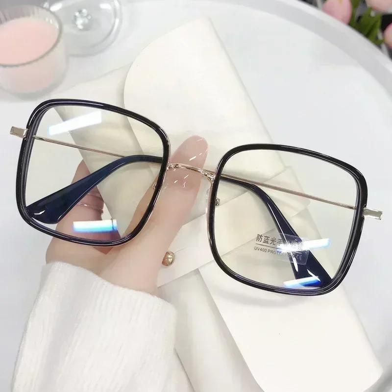 Large Square Frame Woman Glasses Girl Fashion Transparent Reading Glass High-Definition Anti-Blue Light Computer Eyeglass