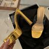 Liyke ПВХ прозрачные женские туфли на платформе с высоким каблуком современные тапочки золотые босоножки сексуальные толстые туфли с квадратным носком для стриптиза
