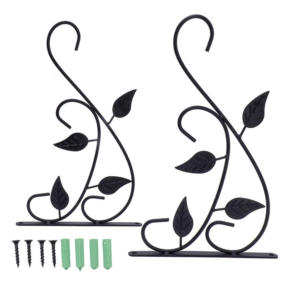 2pcs Black Wall Mount Plant Hook 11.97x8.46in Outdoor Plant Bracket Living Room