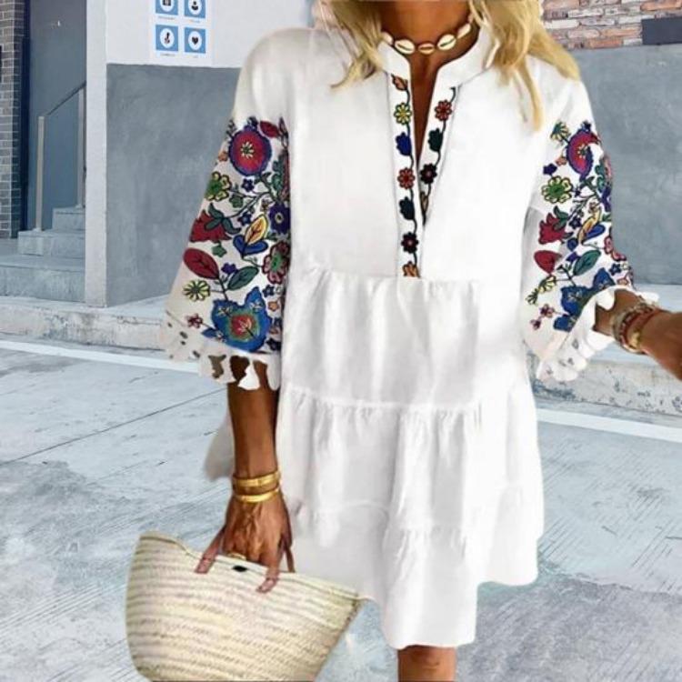 Vintage Print Party Dress Exquisite Pattern Womens Beach Clothing Polyester Dress Up Attractive