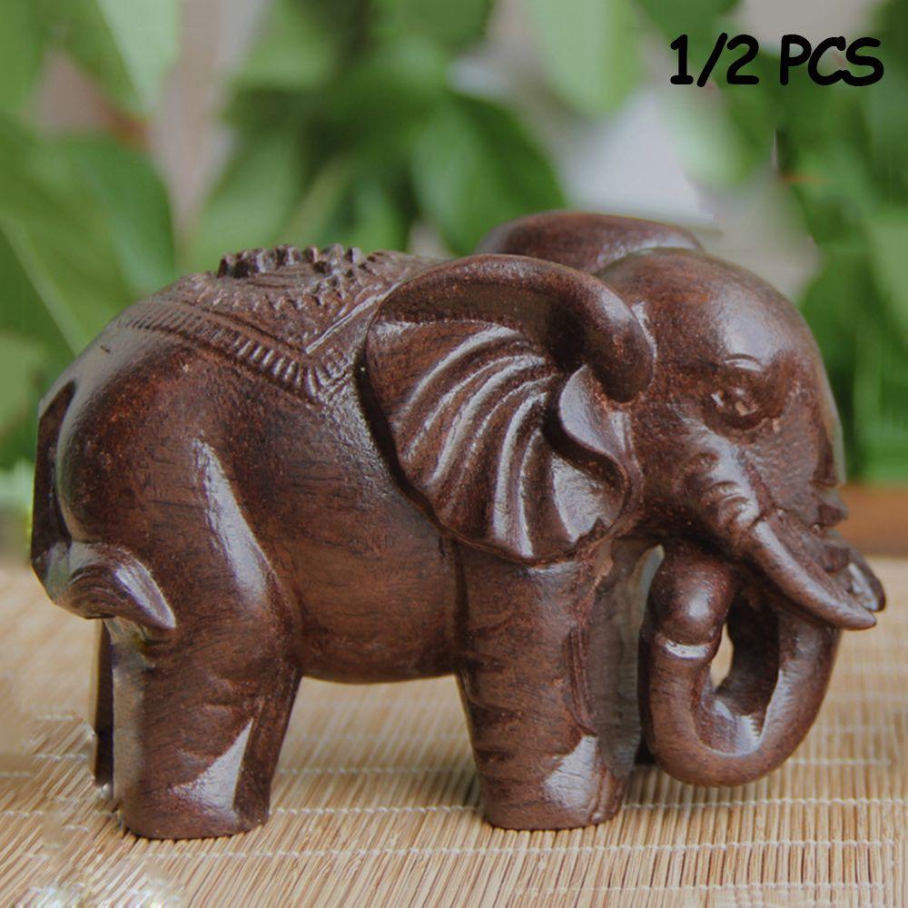 1/2 PCS Carved Home Decor Fairy Garden Animal Figurines Miniature Craft Elephant Statue Natural Wood