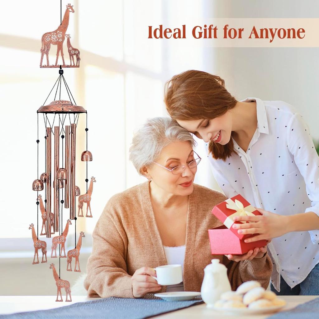 Giraffe Wind Chimes Outdoor Giraffe Gifts for Women/Men/Mom/Wife/Grandma Birthday Gifts Memorial Gift Metal WindChimes for Outside/Indoors, Lawn