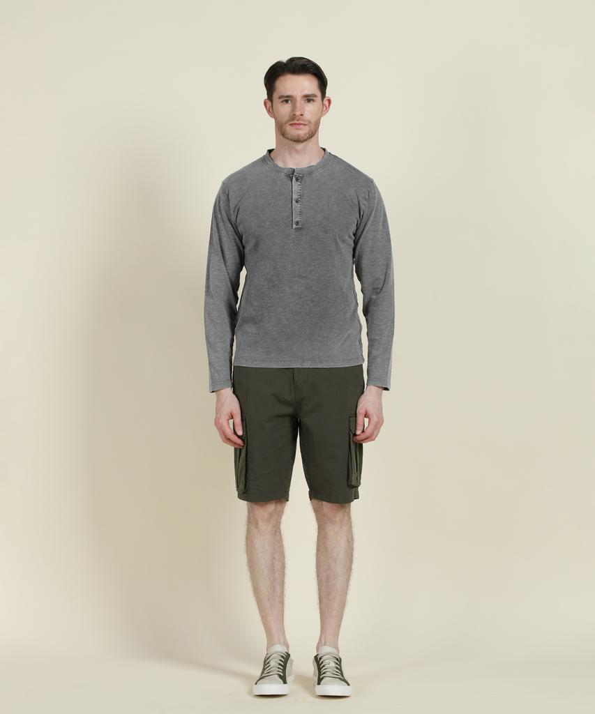 PANICALE Charcoal Garment Dye Cotton Henry T-Shirt