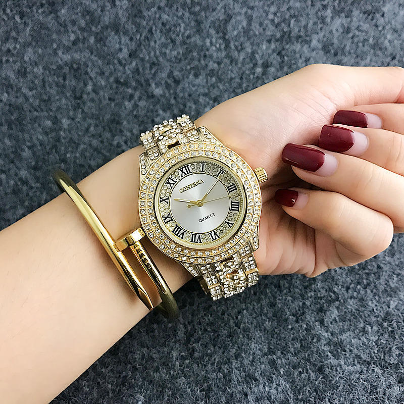 Новые полностью кристаллические часы Contena, роскошные часы, модные женские и женские кварцевые часы со стразами
