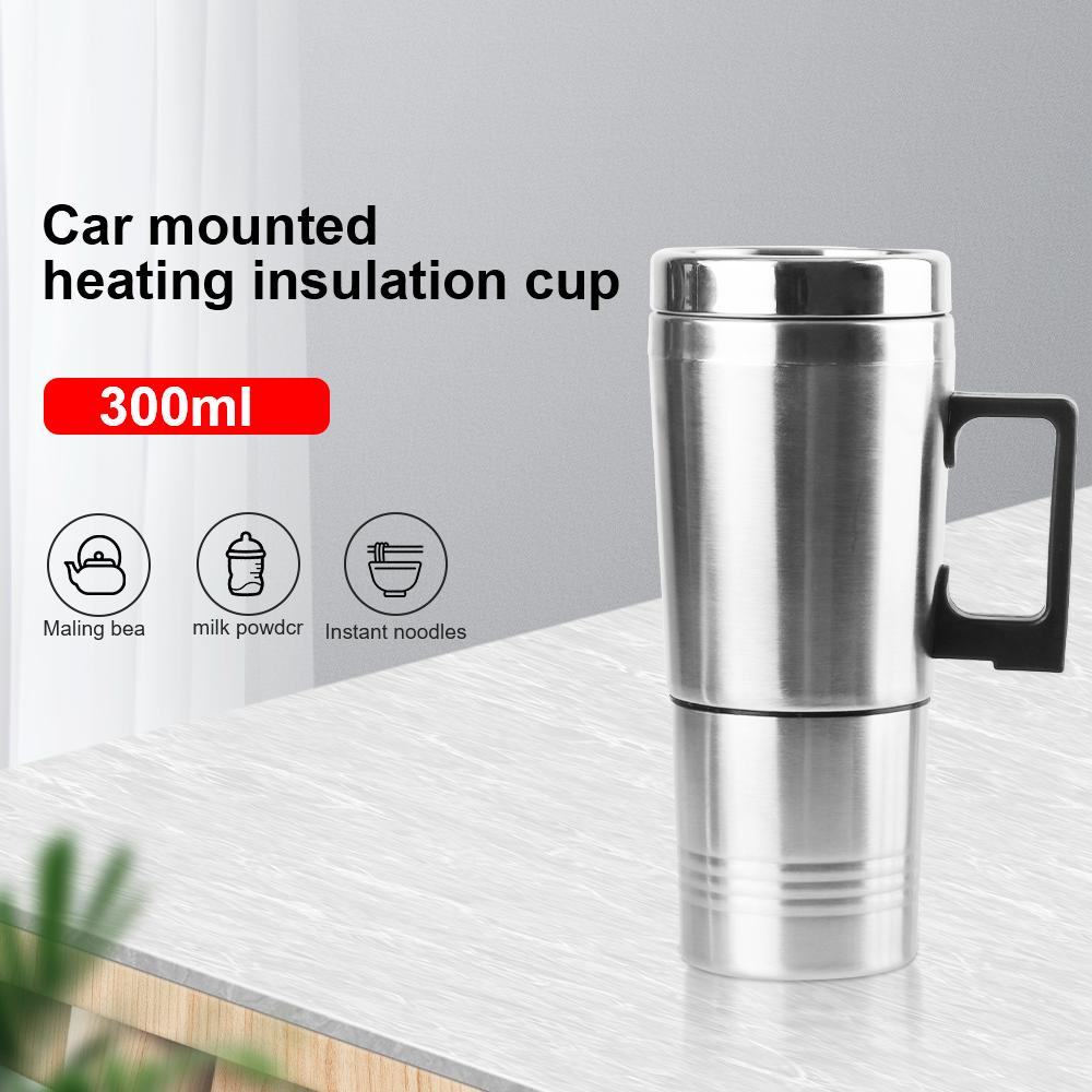 Термокружка для воды, кофе, молока, 12 В/24 В, 300 мл, электрический нагревательный автомобильный чайник, походный дорожный чайник, чашка для подогрева автомобиля, портативная из нержавеющей стали