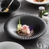 Japanese Striped Salad Plate Ceramic Deep Plate Thick Soup Plate Dessert Snack Bowl Kitchen Artistic Conception Tableware