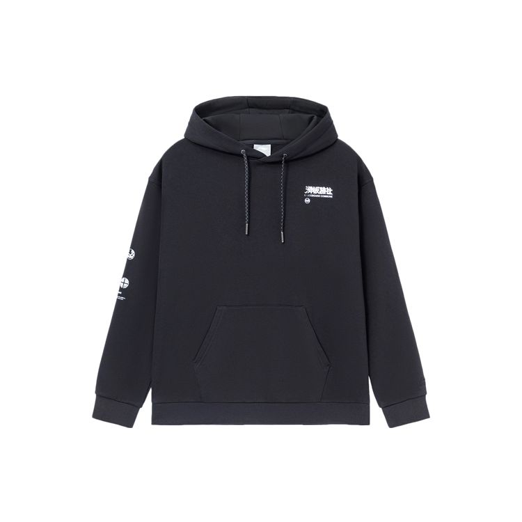 Li Ning Skateboarding Series Fun Print Plus Бархатный пуловер свободного кроя с капюшоном Мужские топы Черный AWDR821-1