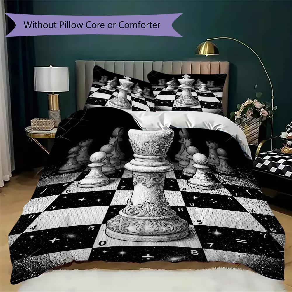 Chess Pattern Bedding uilt Set uilt Cover Pillowcase Home Decoration Birthday Gift (1 * duvet cover + 2 * pillowcase without core)