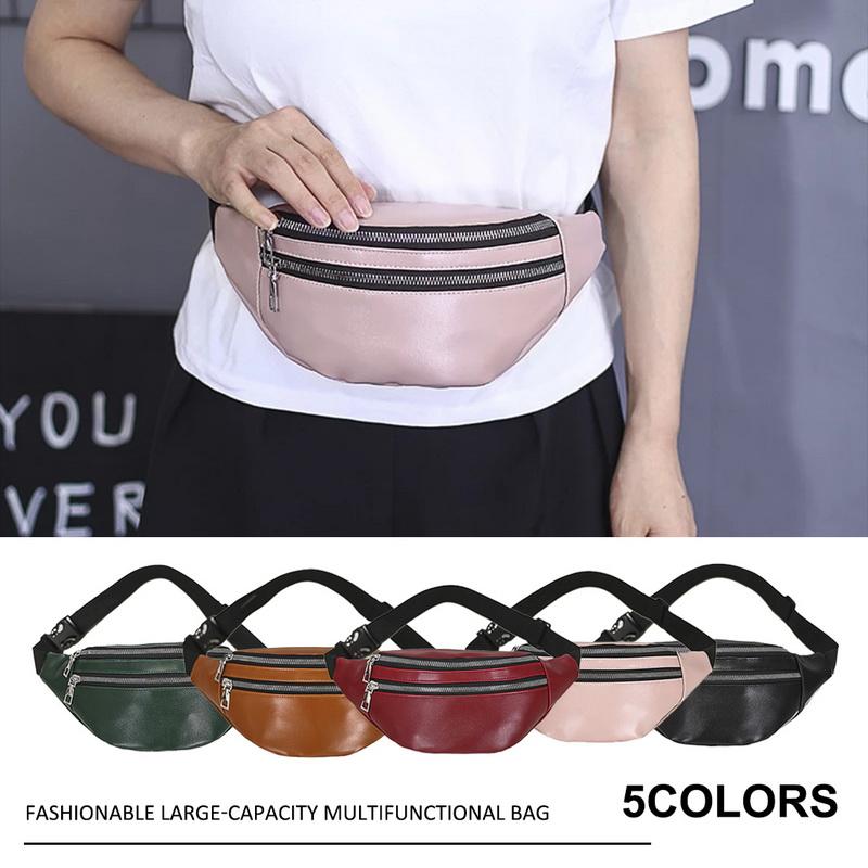 High Fashion Ladies Fashion Leather Belt Zipper Large Capacity Waist Bag Sports Shoulder Bag
