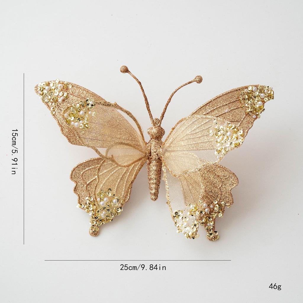 Shatterproof Mesh Butterfly Decorations For Christmas Tree 25Cm Glittering Wing Indoor Outdoor Festival Party Supplies