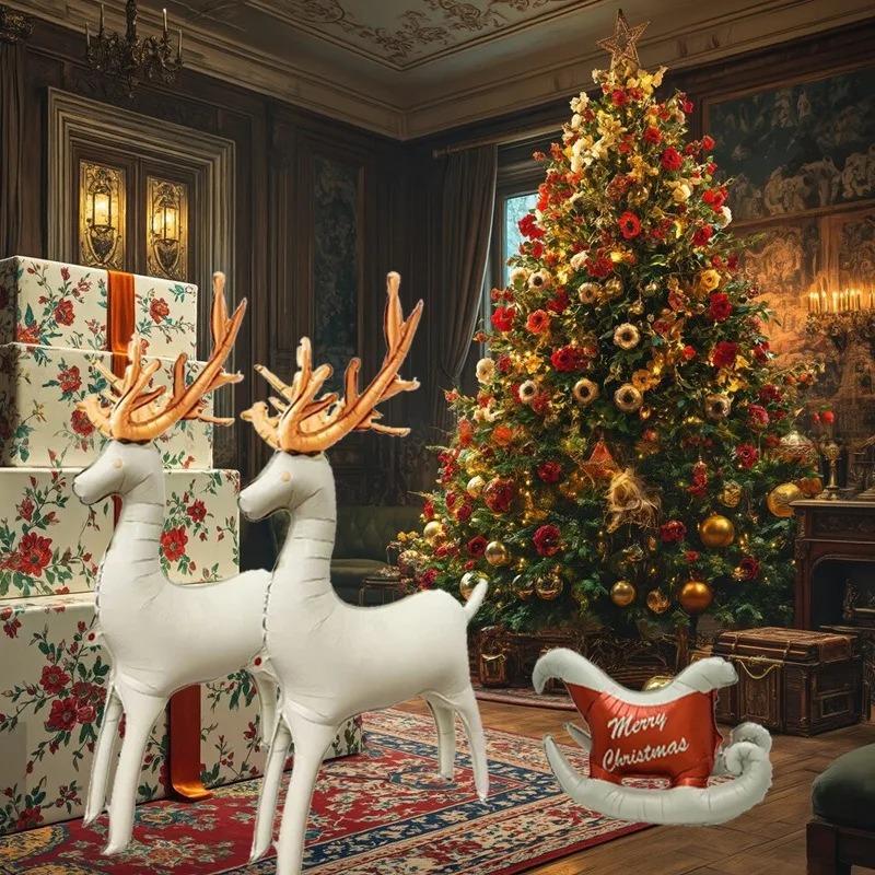 Рождественские фольгированные шары Сани с оленями Алюминиевые металлические украшения для вечеринки для рождественской елки Дома Фестиваль Празднование Свадьба День рождения