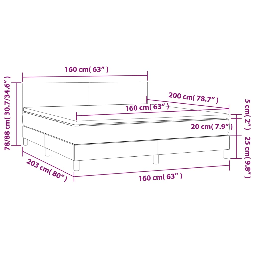 Box Spring Bed with Mattress Dark Brown 160x200 cm Fabric
