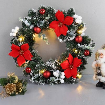 Рождественский венок со светодиодной подсветкой на батарейках, подвесная гирлянда на входной двери, украшения для дома для отдыха