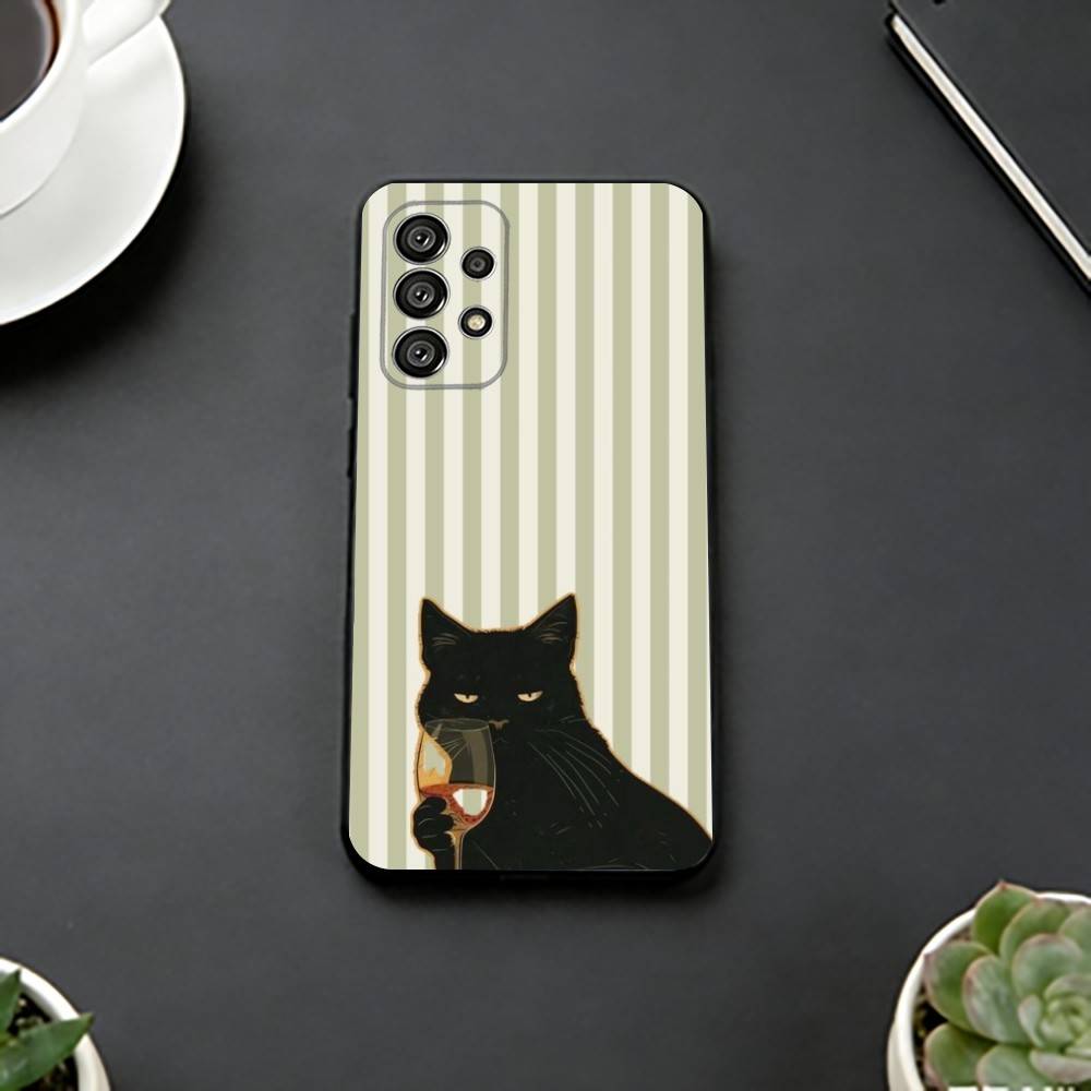 Чехол для телефона "Ленивый кот с кофе" Черный силикон Мягкий Для Samsung S25,S24,S21,S22,S23,S30,Ultra,S20,Plus,Fe,Lite