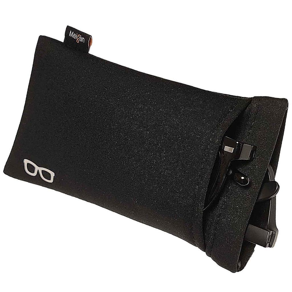 Meigan MEIGAN Glasses Holdes 2 Soft Large Fits Black Case, Pieces, Portable, Compact, Slim, Two-Piece, Case, Size, Sunglasses,