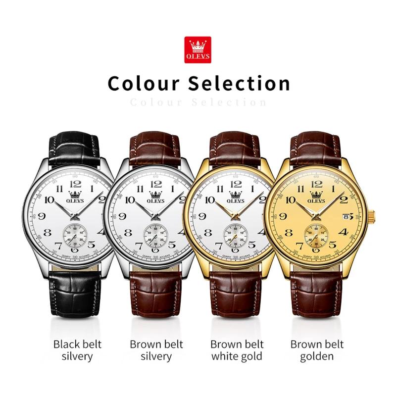 OLEVS Мужские часы кварцевые часы для мужчин кожаный ремешок роскошные деловые наручные часы дата водонепроницаемые арабские цифры маркеры