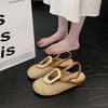 Niche Personality Design Sense Straw Woven Holiday Wind Bag Head Shoes Women's Rear Tripple Belt Hollow Slope Heel Half Drag Sandals