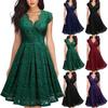 Women'S Lace Solid Color Waistband Dress V-Neck Sleeveless Dress Casual Dress Cocktail Dress