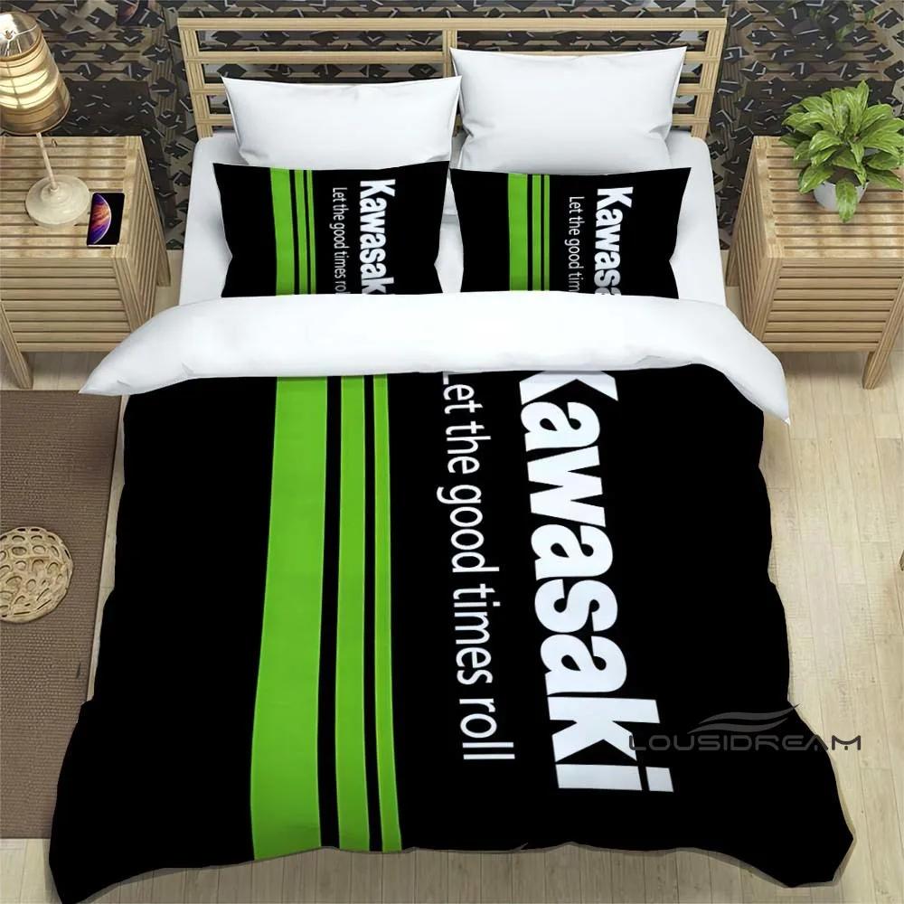 3D Ретро Принт Логотип Мотоцикла K-Kawasaki Комплект Постельного Белья Элегантный Комплект Постельного Белья Пододеяльник Покрывало на Кровать Роскошный Подарок на День Рождения