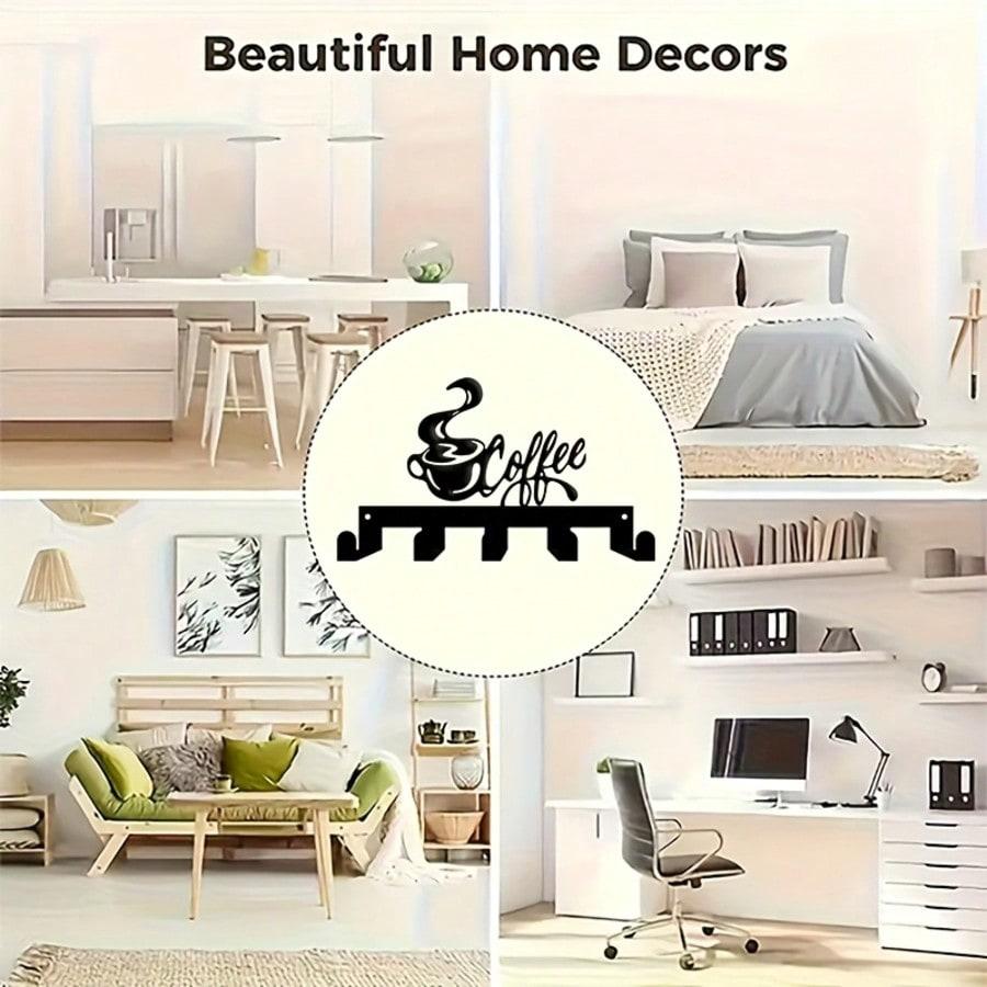 Винтажный держатель для ключей с кофе Металлическое настенное искусство 5 крючков Деревенский декор для дома и офиса