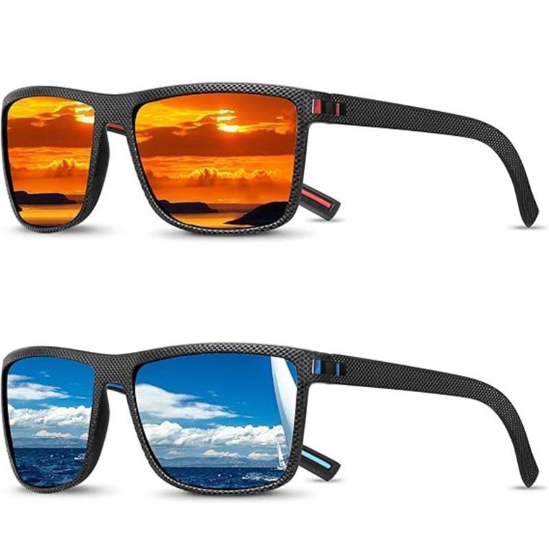 Non-polarized 2pcs Men Sports Sunglasses for Outdoor Driving Fashion Square Frame Eyewear Cycling Anti-glare Large Frame Eyewear for Fishing Driving
