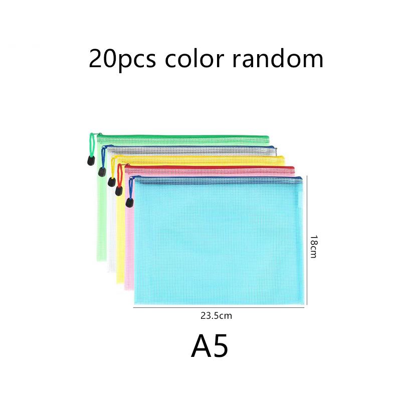 5~20pcs A4/A5 Stationery Storage Bag Grid Zipper Bags Document Folder Waterproof Office Educational Supplies File Bag TMZ