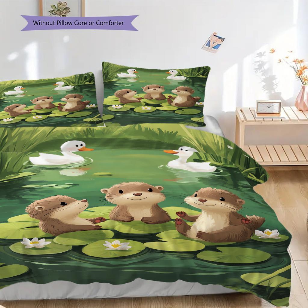 Otter Pattern Bedding Quilt Set Quilt Cover Pillowcase Home Decoration Birthday Gift (1 * duvet cover + 2 * pillowcase, without core)