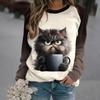 Women O-Neck Tops Funny Cute Cat Art Print Casual Sweatshirt Kawaii Animals Pattern Pullover Female Clothing