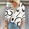 Женская рубашка-блузка Повседневные свободные рубашки с рукавами 3/4 и кружевной отделкой Топы с v-образным вырезом и принтом Топы с принтом Футболки Футболки