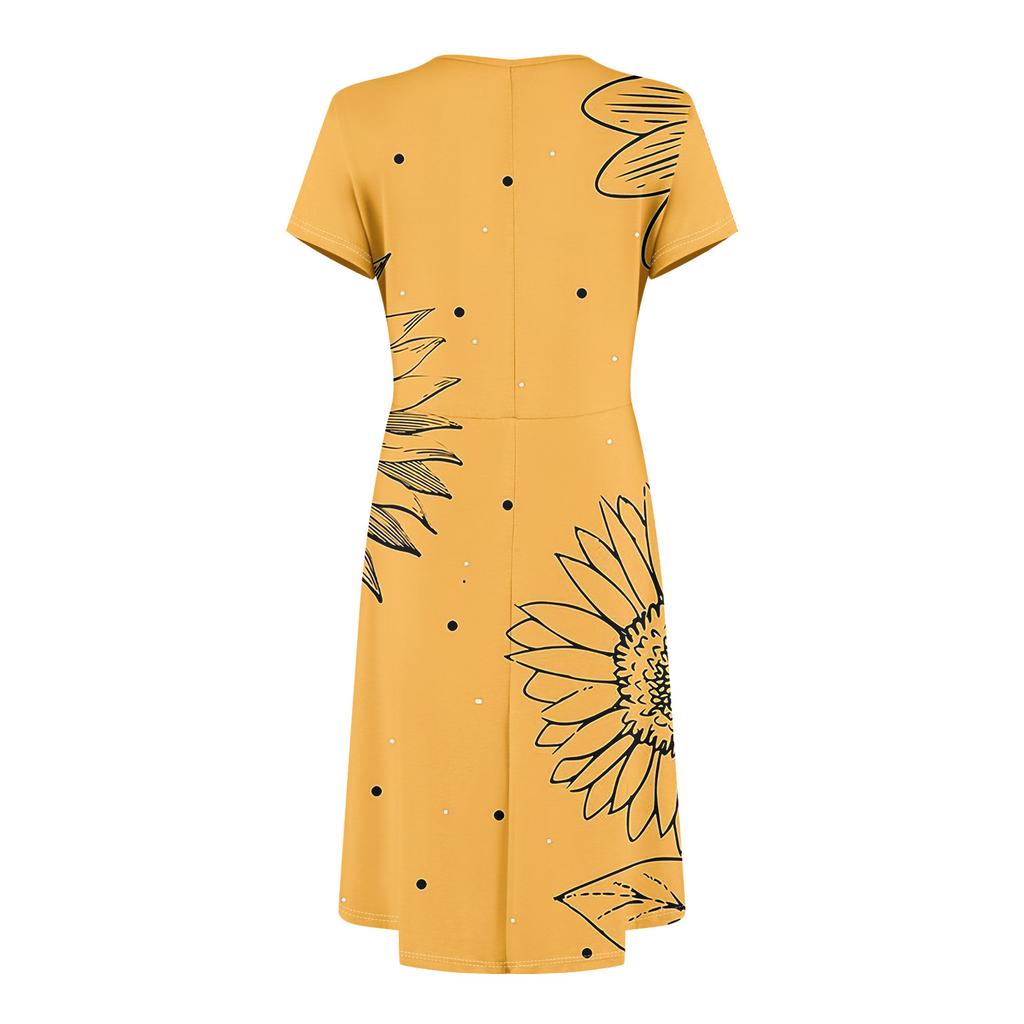 Womens Summer Dress Short Sleeve V Neck Short Dresses Fashion Casual Flowy A Line Swing Sundress With Pocket