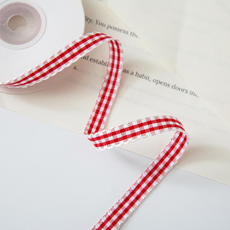 10yards/Roll Wave Edge Candy-Colored Plaid Ribbon 1CM Lace Checkered DIY Hair Accessories Gift Cake Box Decor Bouquet Bow