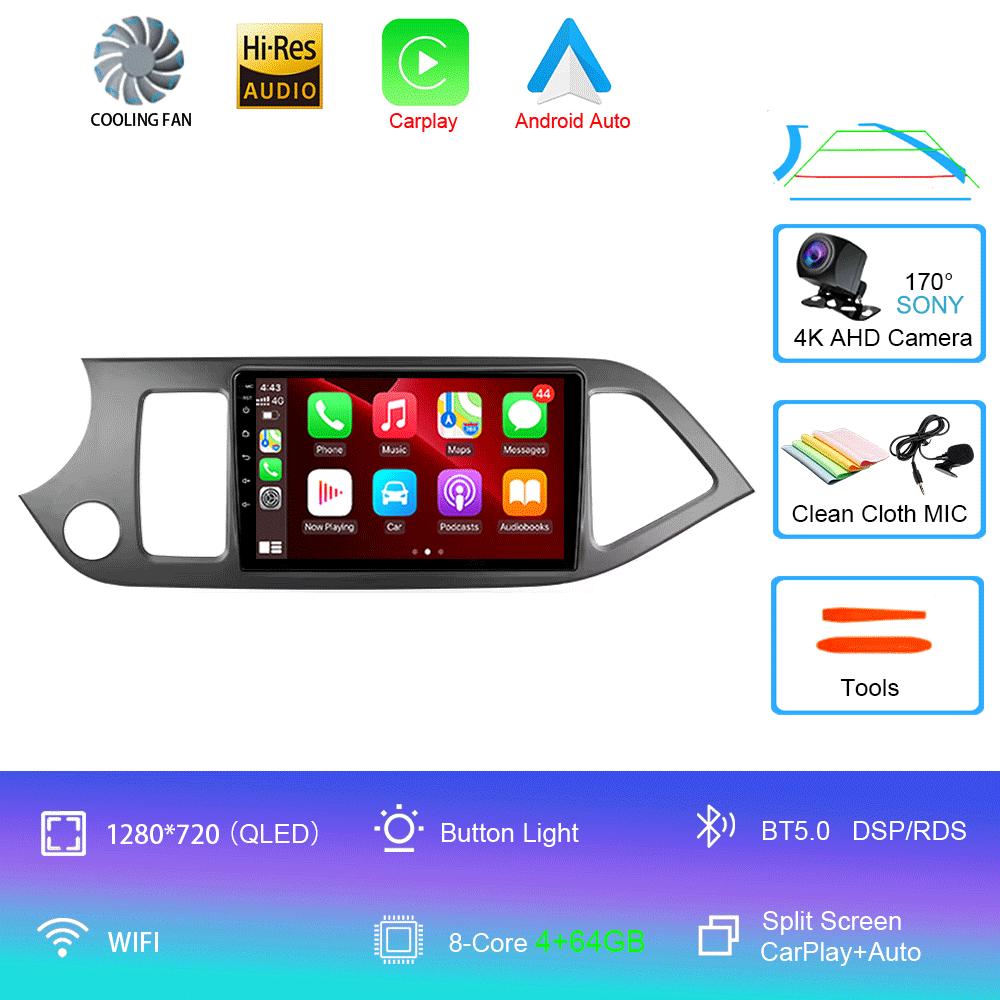 Автомагнитола Android 14 Carplay WIFI+4G Для KIA PICANTO Morning 2011 2012-2016 Навигация GPS Мультимедийный Видеоплеер Головное Устройство DSP