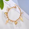 Bracelet Stainless Steel Name Custom Engrave Cross Personalized Heart Letter Bracelet O-Chain Pearl Fashion Gift for Women Girl